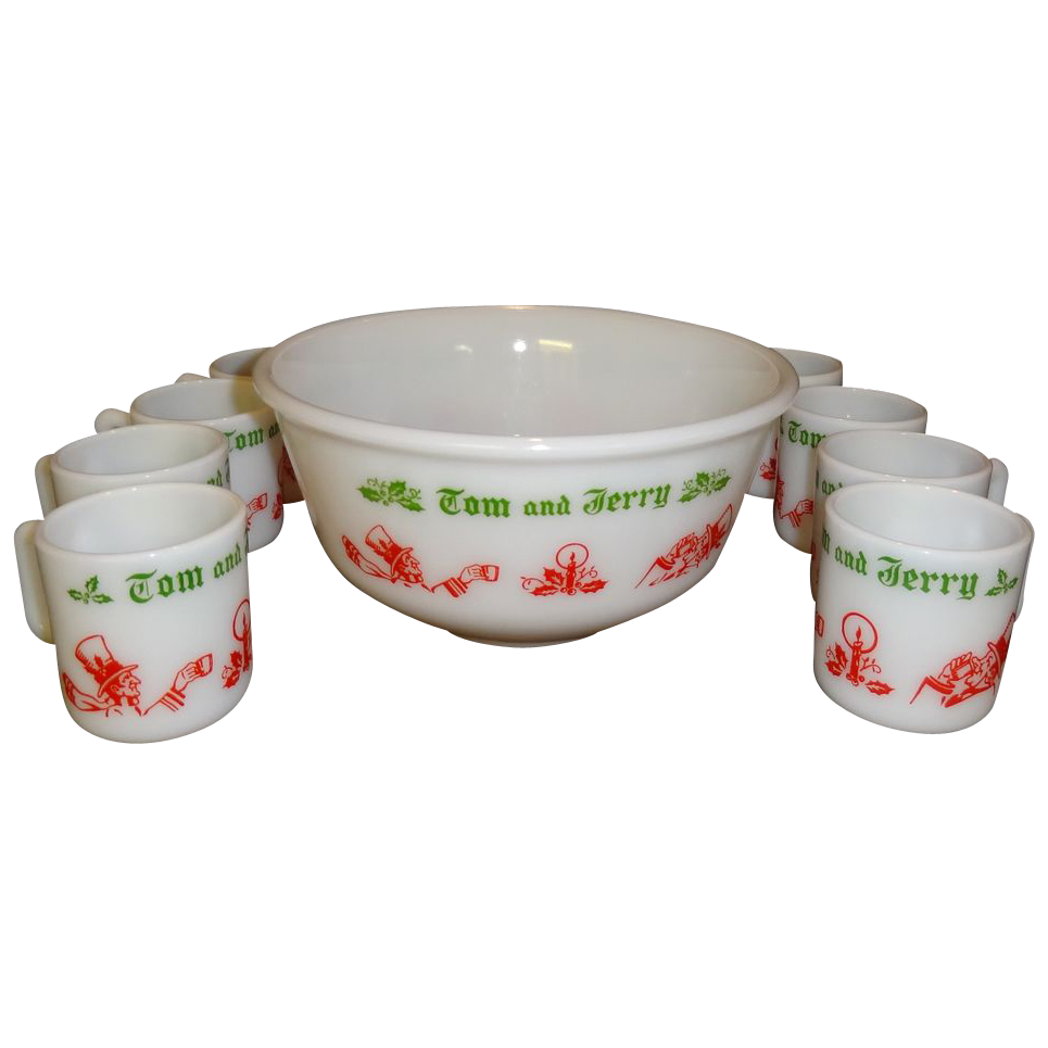 Vintage 1950's Hazel Atlas Tom and Jerry Punch Bowl Set Vintage 1950's Hazel Atlas Tom and Jerry Punch Bowl Set