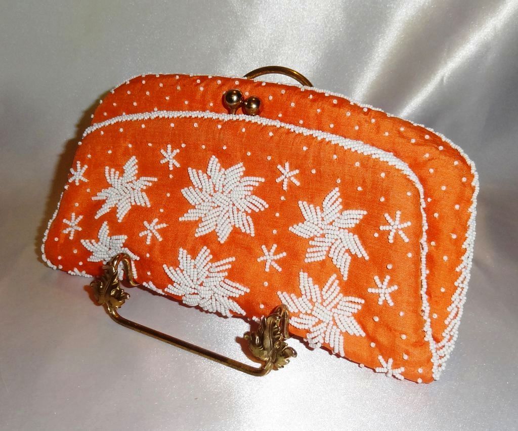 Vintage Hand Beaded Orange Silk Purse by Magid Vintage Hand Beaded Orange Silk Purse by Magid