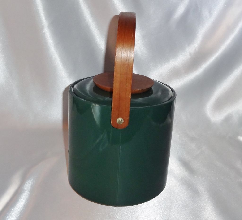 Vintage Mid-Century Green Vinyl and Wood Ice Bucket by George Briard Vintage Mid-Century Green Vinyl and Wood Ice Bucket by George Briard