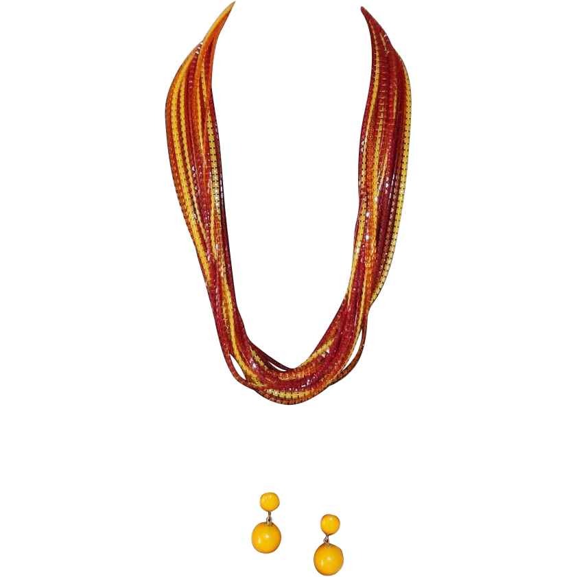Vintage 1960's Faceted Plastic Beaded Flapper Necklace in Fall Colors Vintage 1960's Faceted Plastic Beaded Flapper Necklace in Fall Colors