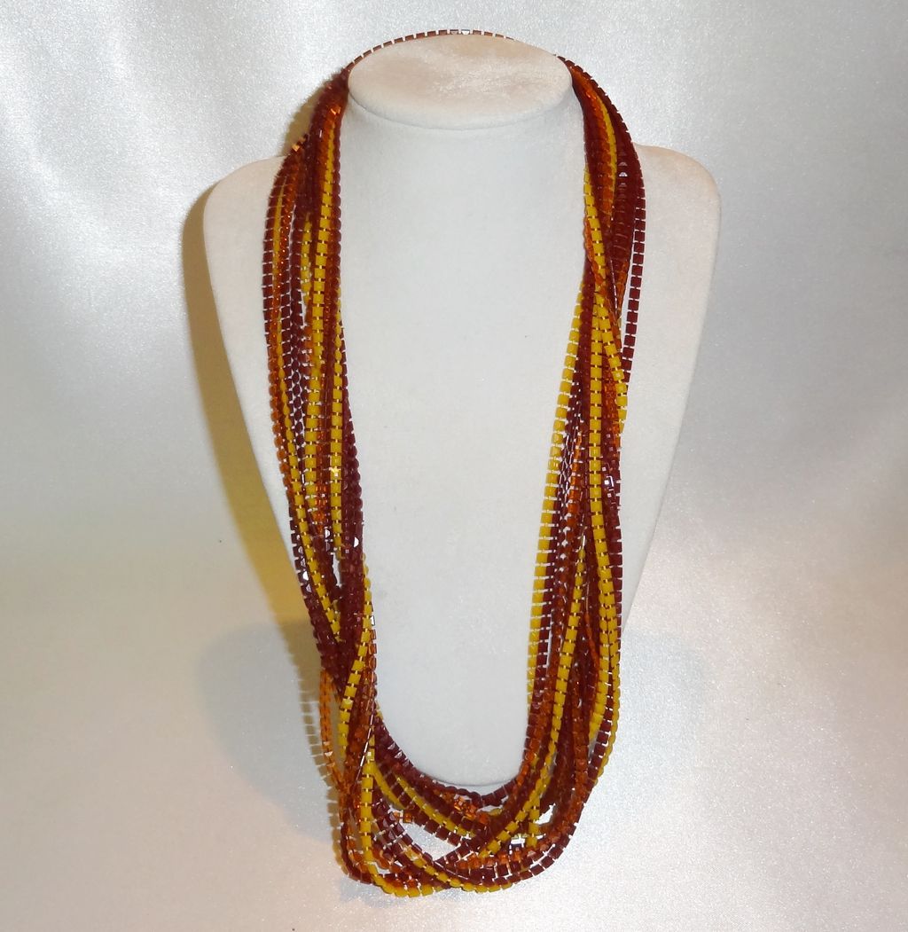 Vintage 1960's Faceted Plastic Beaded Flapper Necklace in Fall Colors Vintage 1960's Faceted Plastic Beaded Flapper Necklace in Fall Colors
