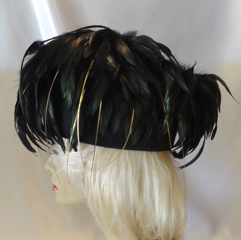 Vintage Exquisite Black Wool Feather Hat Vintage Exquisite Black Wool Feather Hat