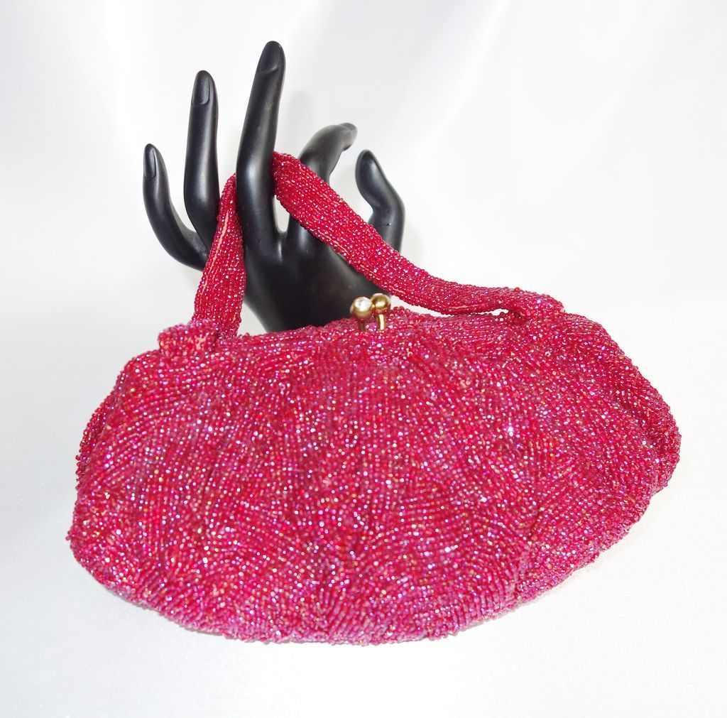 Stunning Iridescent Red Glass Beaded Purse by Walborg Made in Belgium Stunning Iridescent Red Glass Beaded Purse by Walborg Made in Belgium