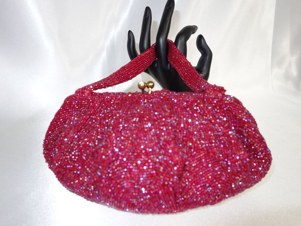Stunning Iridescent Red Glass Beaded Purse by Walborg Made in Belgium Stunning Iridescent Red Glass Beaded Purse by Walborg Made in Belgium