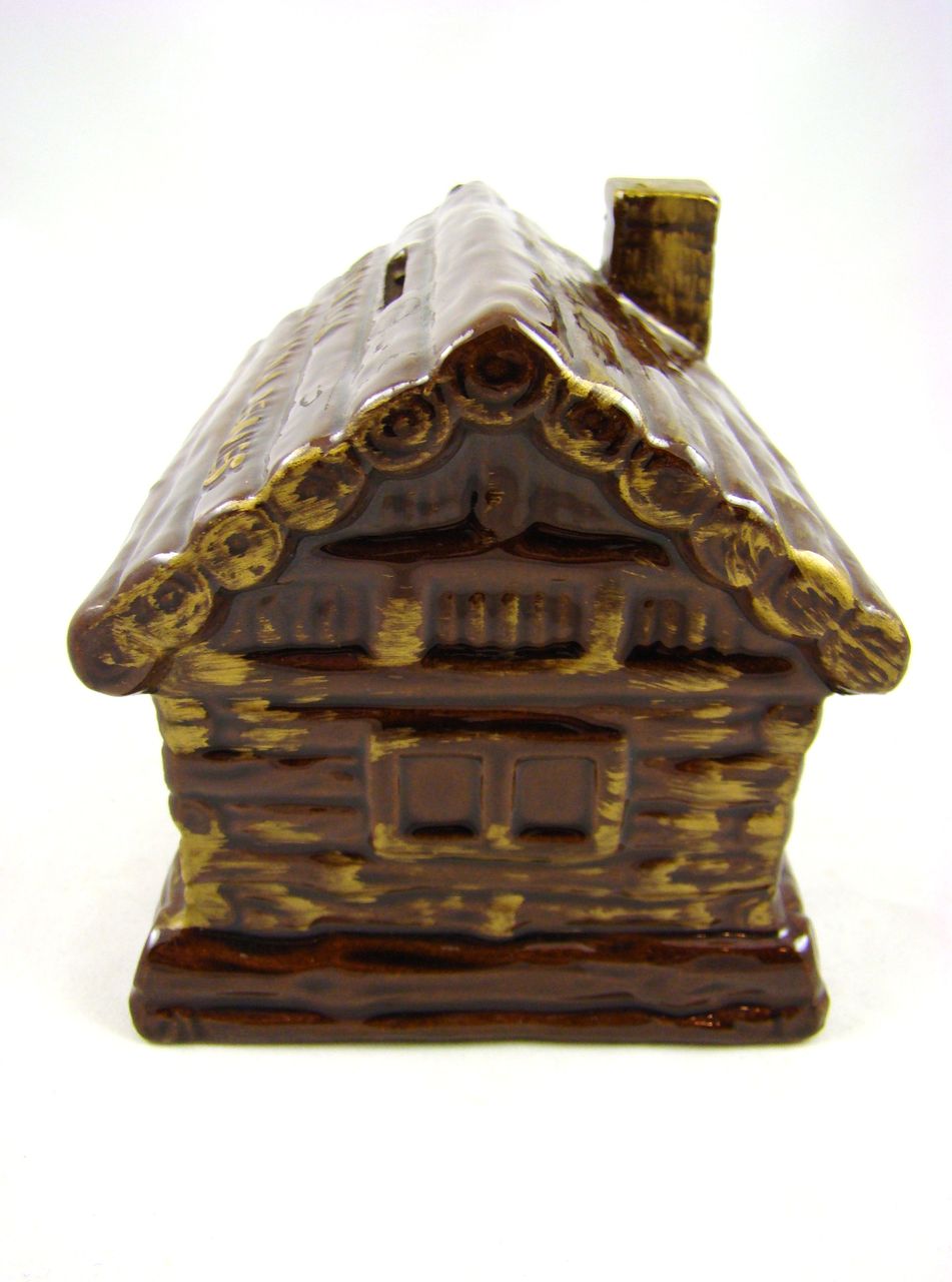 Glazed Pottery "Log Cabin Bank for Lincoln Pennies" Glazed Pottery "Log Cabin Bank for Lincoln Pennies"