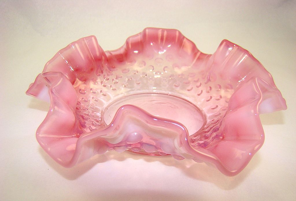 Fenton Double Crimped Hobnail Cranberry Opalescent Bon Bon Fenton Double Crimped Hobnail Cranberry Opalescent Bon Bon