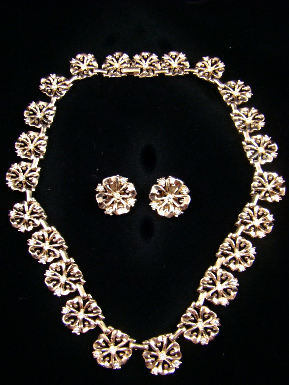 1940's Trifari Patent Pending Gold Plated and Rhinestone Demi Parure 1940's Trifari Patent Pending Gold Plated and Rhinestone Demi Parure