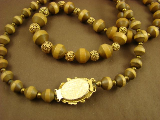 Wooden and Filigree Bead Necklace 30" Wooden and Filigree Bead Necklace 30"