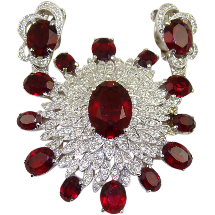 Phenomenal Art Deco Style Set by Polcini ~ Ruby Red and Clear Rhinestones Phenomenal Art Deco Style Set by Polcini ~ Ruby Red and Clear Rhinestones