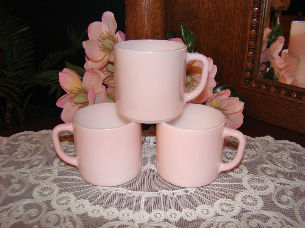 Three Soft Pastel Pink Federal Glass Mugs Three Soft Pastel Pink Federal Glass Mugs