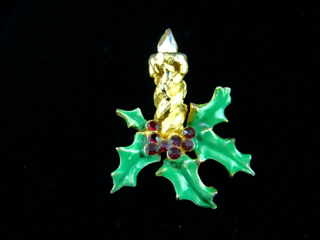 Mylu Candle with Holly Leaves and Berries ~ Rhinestones ~ Double Signed Mylu Candle with Holly Leaves and Berries ~ Rhinestones ~ Double Signed