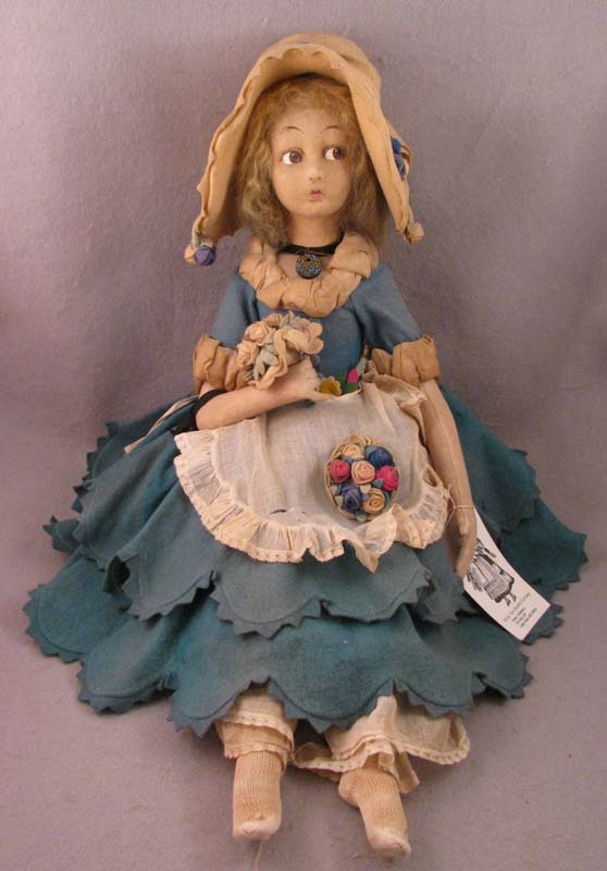 1923 Lenci 24" Lady in Turquoise Felt Dress & Large Bonnet 1923 Lenci 24" Lady in Turquoise Felt Dress & Large Bonnet