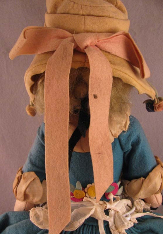 1923 Lenci 24" Lady in Turquoise Felt Dress & Large Bonnet 1923 Lenci 24" Lady in Turquoise Felt Dress & Large Bonnet