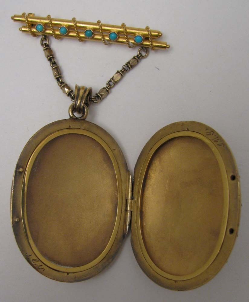 Victorian 14K Gold Turquoise Photograph Locket & Brooch Victorian 14K Gold Turquoise Photograph Locket & Brooch