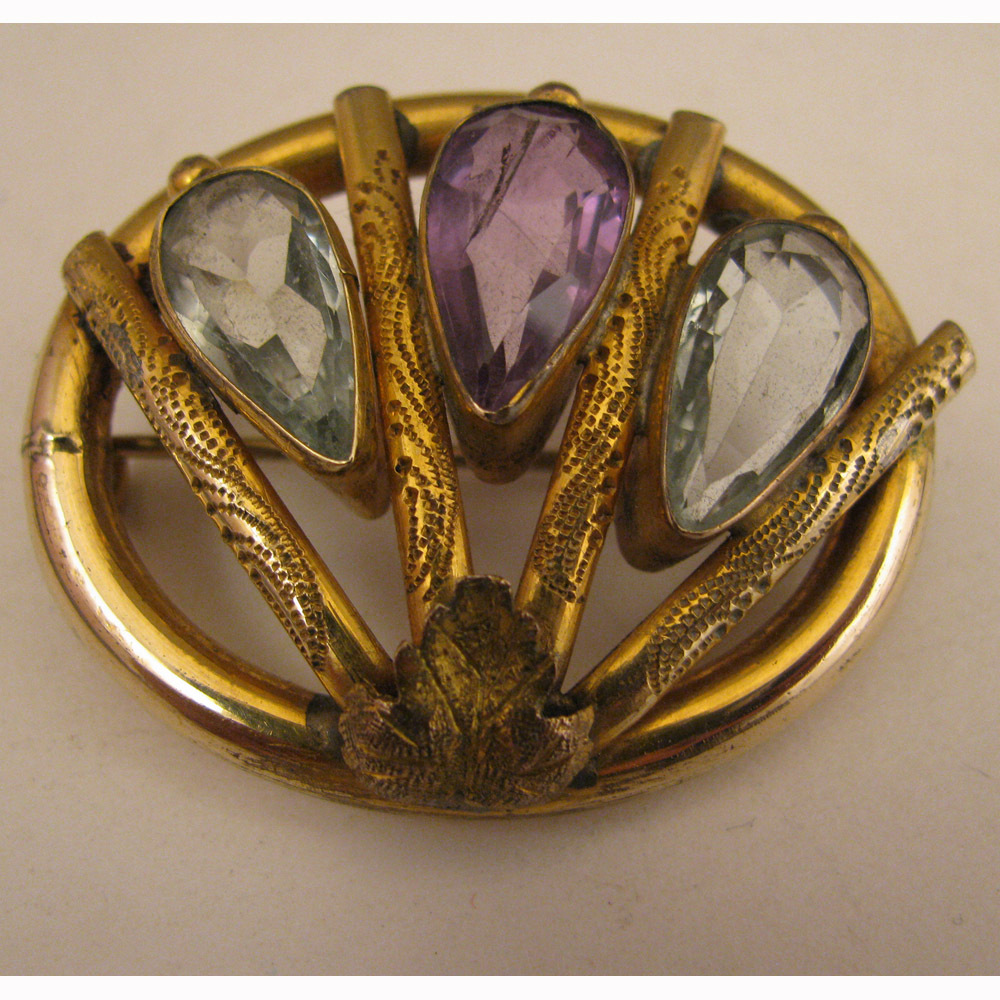 Victorian Pinchbeck Amethyst & Aquamarine Brooch Victorian Pinchbeck Amethyst & Aquamarine Brooch