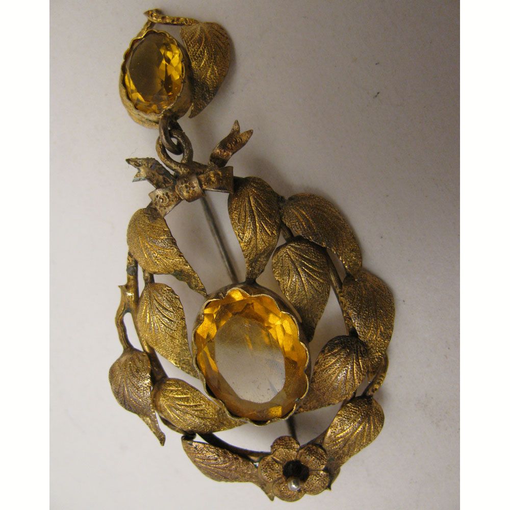 Victorian Pinchbeck Garland Brooch w/ Paste Stones Victorian Pinchbeck Garland Brooch w/ Paste Stones