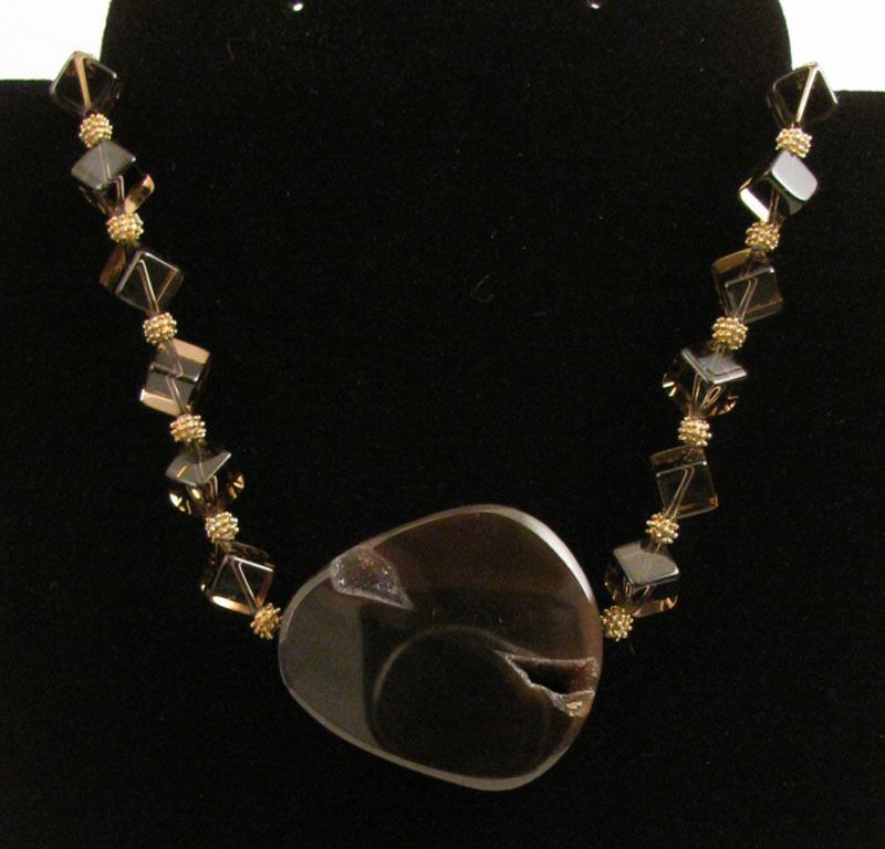 25" Amber Crystal & GP Bead Necklace w/ Druzy Agate Centerpiece 25" Amber Crystal & GP Bead Necklace w/ Druzy Agate Centerpiece