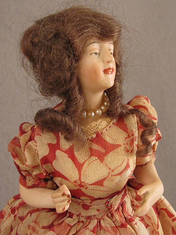 Early 1900s Standing German Bisque Pincushion Half Doll w/ Wig & Jointed Arms Early 1900s Standing German Bisque Pincushion Half Doll w/ Wig & Jointed Arms