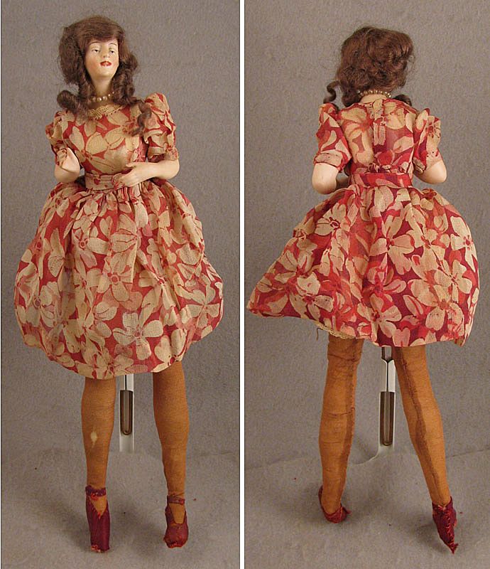 Early 1900s Standing German Bisque Pincushion Half Doll w/ Wig & Jointed Arms Early 1900s Standing German Bisque Pincushion Half Doll w/ Wig & Jointed Arms