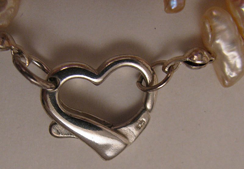 17" Pink Cultured Stick Pearl Necklace w/ Sterling Silver Heart Clasp 17" Pink Cultured Stick Pearl Necklace w/ Sterling Silver Heart Clasp