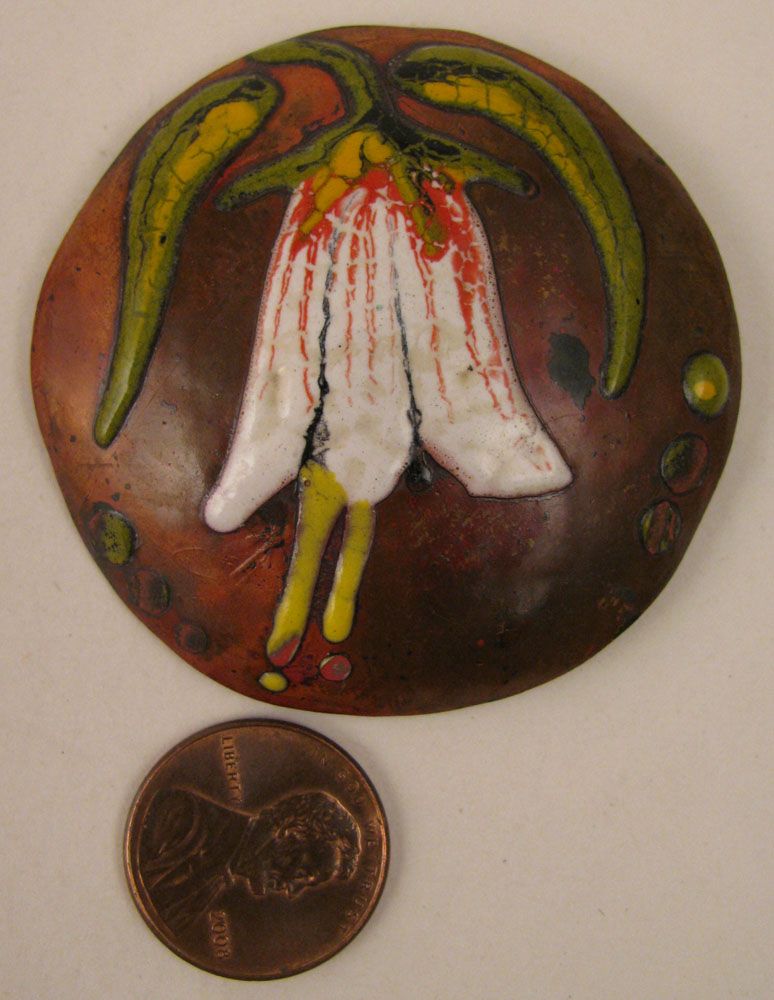 c.1930s Amsterdam Arts & Crafts Jan Van Karssen Enameled Flower Copper Brooch c.1930s Amsterdam Arts & Crafts Jan Van Karssen Enameled Flower Copper Brooch