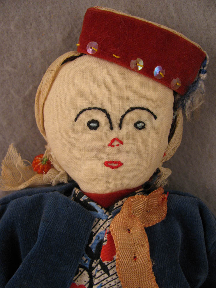 12" Mid 20th c. Vintage Hand Made Turkomen Girl Cloth Doll 12" Mid 20th c. Vintage Hand Made Turkomen Girl Cloth Doll