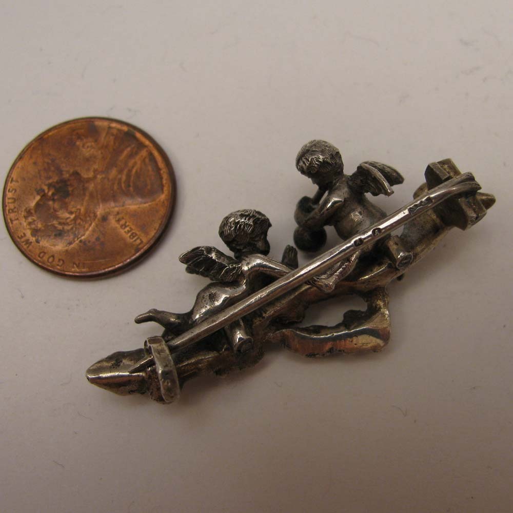 Antique 800 Silver Pair of Putti Blowing Bubble Brooch Antique 800 Silver Pair of Putti Blowing Bubble Brooch