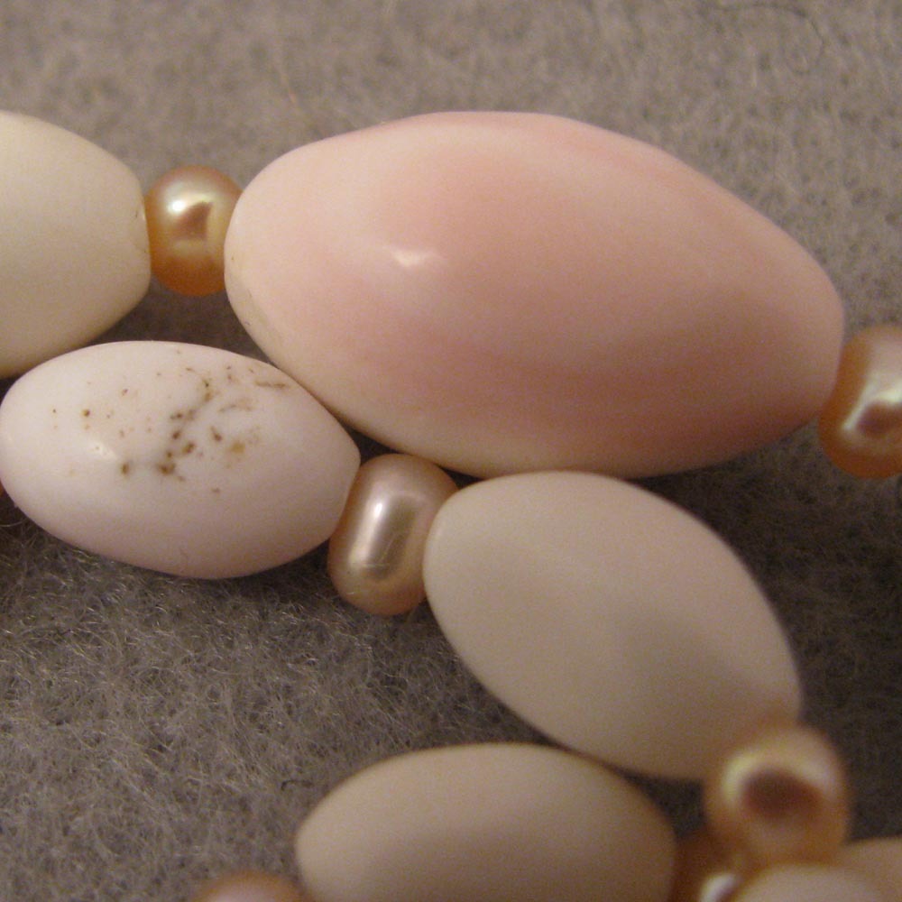 18" Antique Angel Skin Coral + Cultured Peal Necklace 18" Antique Angel Skin Coral + Cultured Peal Necklace
