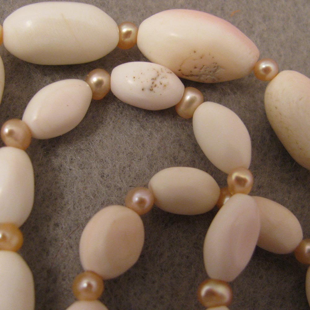 18" Antique Angel Skin Coral + Cultured Peal Necklace 18" Antique Angel Skin Coral + Cultured Peal Necklace