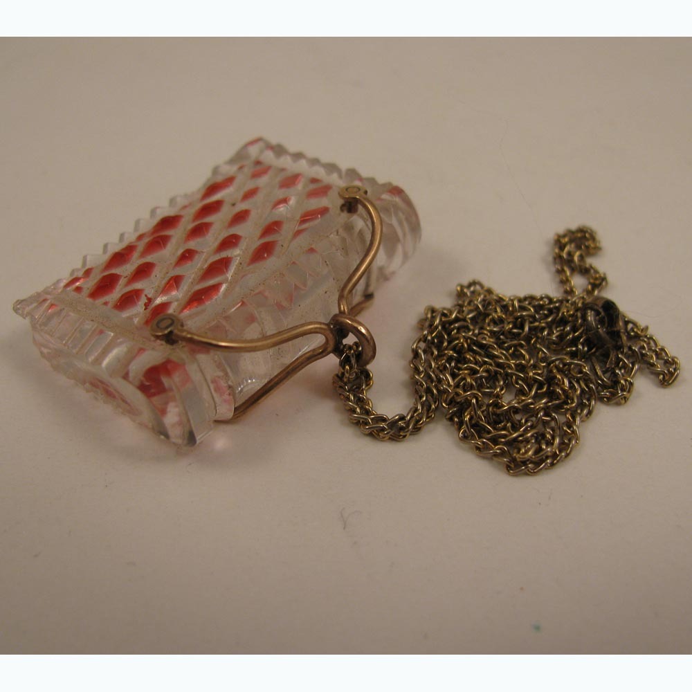 Antique Cut Glass Book Fob on Necklace Chain Antique Cut Glass Book Fob on Necklace Chain