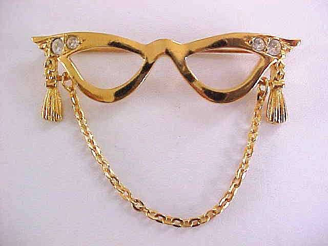 Glasses Rhinestones Pin Mask Signed Vintage Chain Eye Glasses Rhinestones Pin Mask Signed Vintage Chain Eye