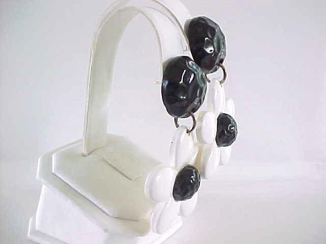 Flower Power Earrings Black & White Vintage Pierced Large Flower Power Earrings Black & White Vintage Pierced Large