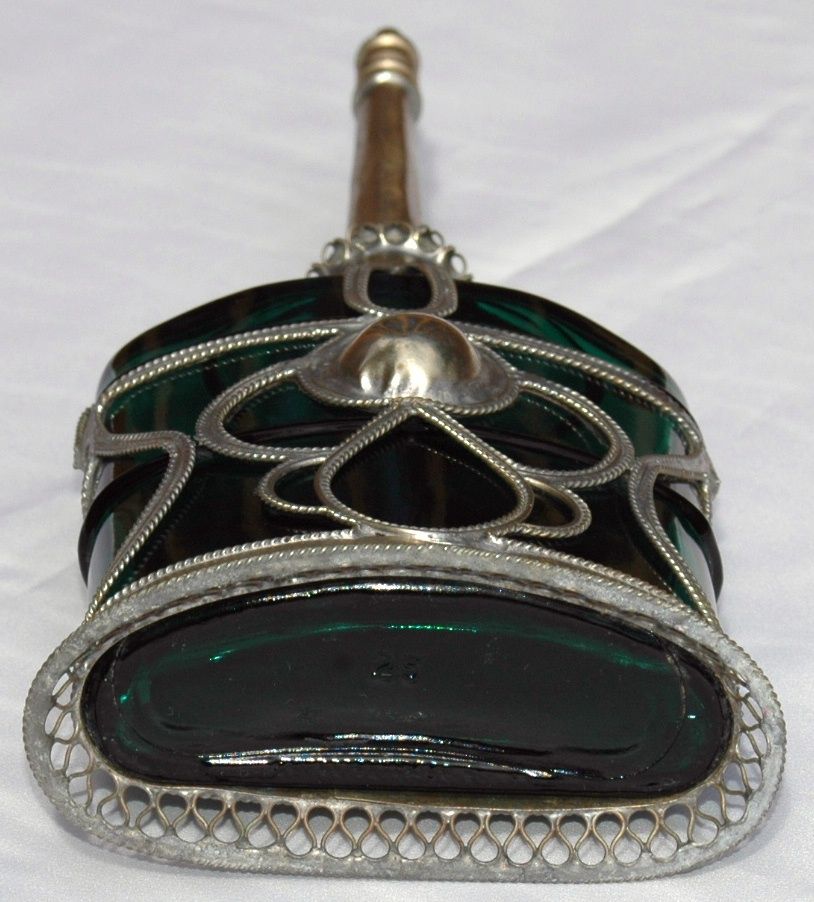 Emerald Green Glass Oil or Perfume Bottle with Cased Metal Emerald Green Glass Oil or Perfume Bottle with Cased Metal