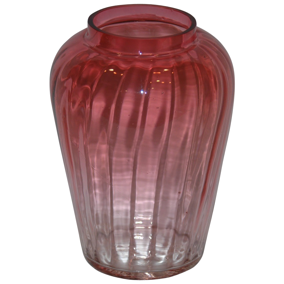 Art Glass Ribbed Panels Ruby to Clear Crystal Vase from vrantiques on
