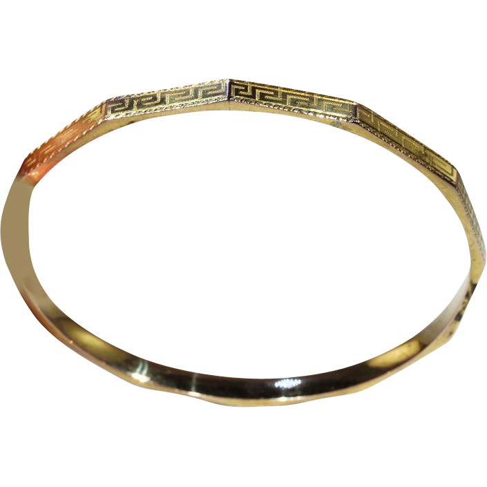 Vintage Art Deco Round Upper Arm Bangle Bracelet with Greek Key Motif, 9k Gold Vintage Art Deco Round Upper Arm Bangle Bracelet with Greek Key Motif, 9k Gold