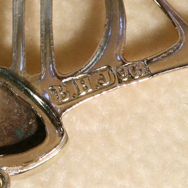 Antique Art Nouveau Turquoise and Pearl Pin/Brooch, 9k c.1900 Signed 'B.H.J.' Antique Art Nouveau Turquoise and Pearl Pin/Brooch, 9k c.1900 Signed 'B.H.J.'