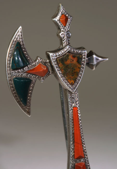 Wonderful Antique Victorian Silver & Agate Scottish Pebble Axe Brooch Wonderful Antique Victorian Silver & Agate Scottish Pebble Axe Brooch