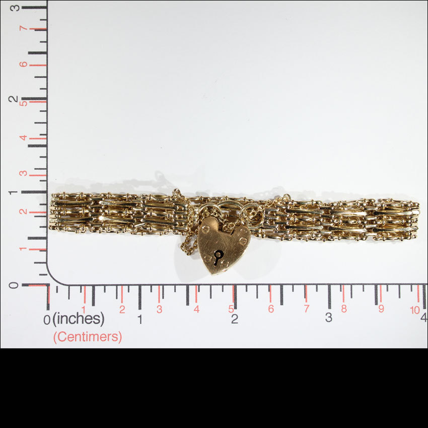 Victorian 15k Gold Gate Bracelet with Heart Lock Closure Victorian 15k Gold Gate Bracelet with Heart Lock Closure