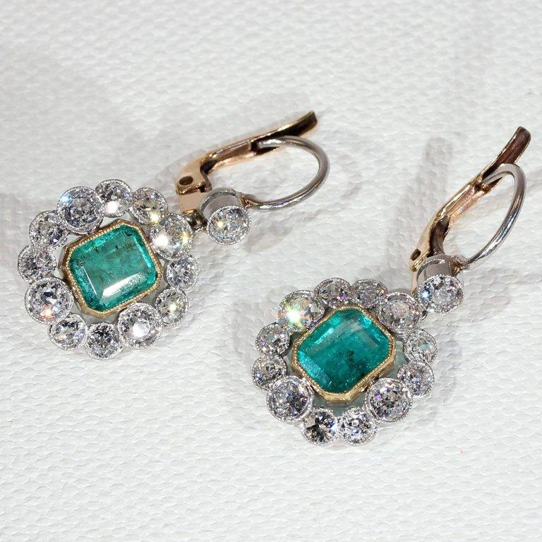Antique Edwardian Emerald and Diamond Earrings in 18k Gold and Platinum Antique Edwardian Emerald and Diamond Earrings in 18k Gold and Platinum