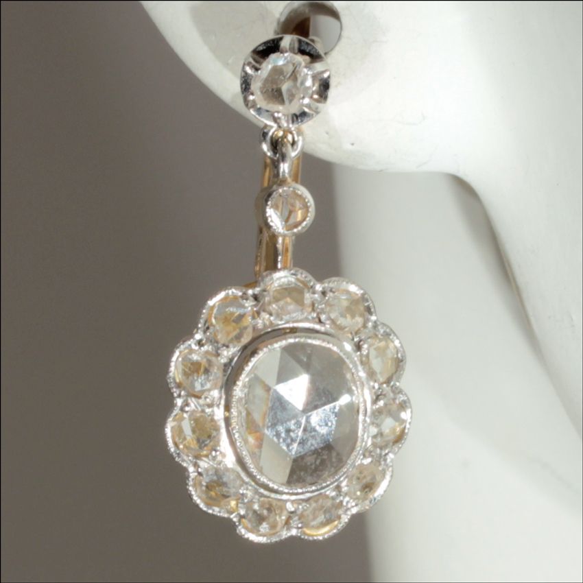 Vintage 18k and Platinum 1.86cwt Rose Cut Diamond Earrings, European c.1920 Vintage 18k and Platinum 1.86cwt Rose Cut Diamond Earrings, European c.1920