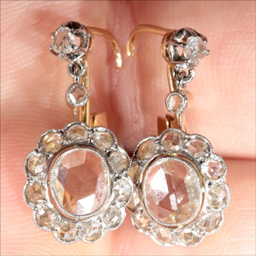 Vintage 18k and Platinum 1.86cwt Rose Cut Diamond Earrings, European c.1920 Vintage 18k and Platinum 1.86cwt Rose Cut Diamond Earrings, European c.1920