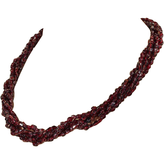 Antique 5 Strand Garnet Necklace with Bohemian Garnet Clasp Antique 5 Strand Garnet Necklace with Bohemian Garnet Clasp