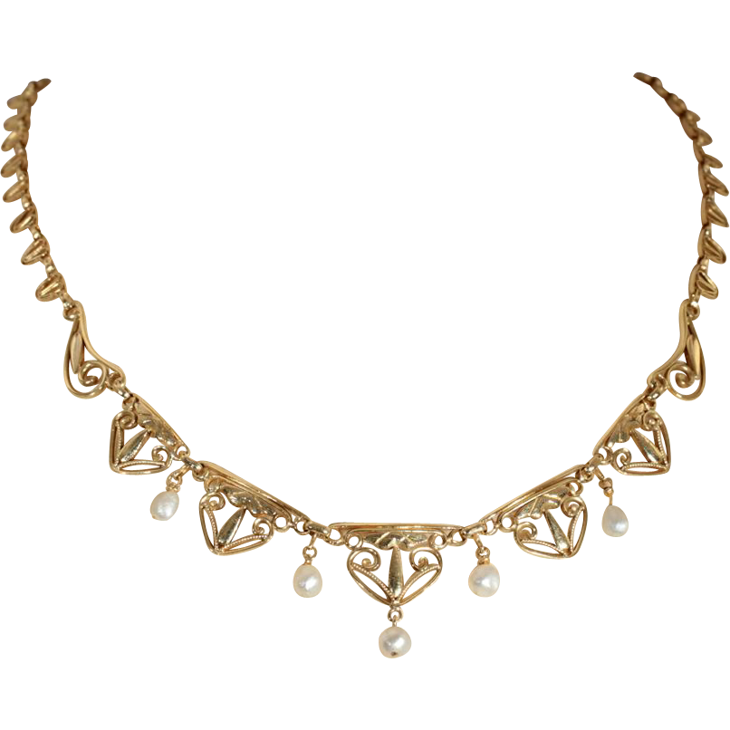 Antique 18k French Art Nouveau Pearl Necklace c.1900 Antique 18k French Art Nouveau Pearl Necklace c.1900