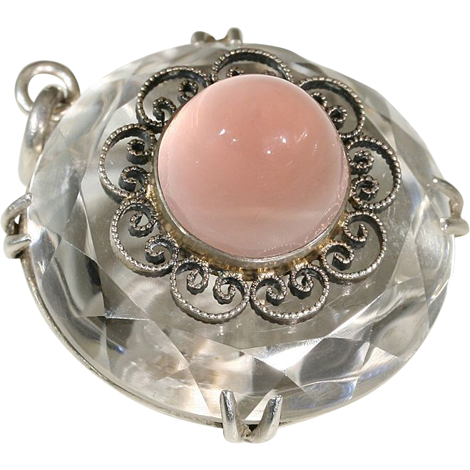 Antique Arts and Crafts Silver Rose Quartz and Crystal Pendant c.1910 Antique Arts and Crafts Silver Rose Quartz and Crystal Pendant c.1910
