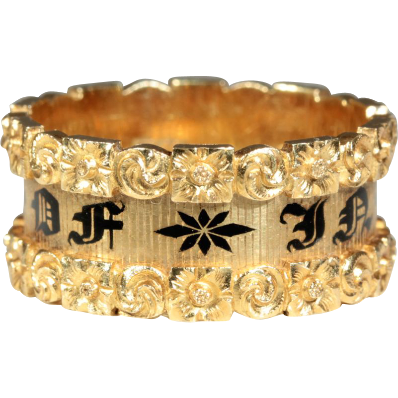 Antique Georgian 18k Enameled Memorial Band Hallmarked London 1826 Antique Georgian 18k Enameled Memorial Band Hallmarked London 1826