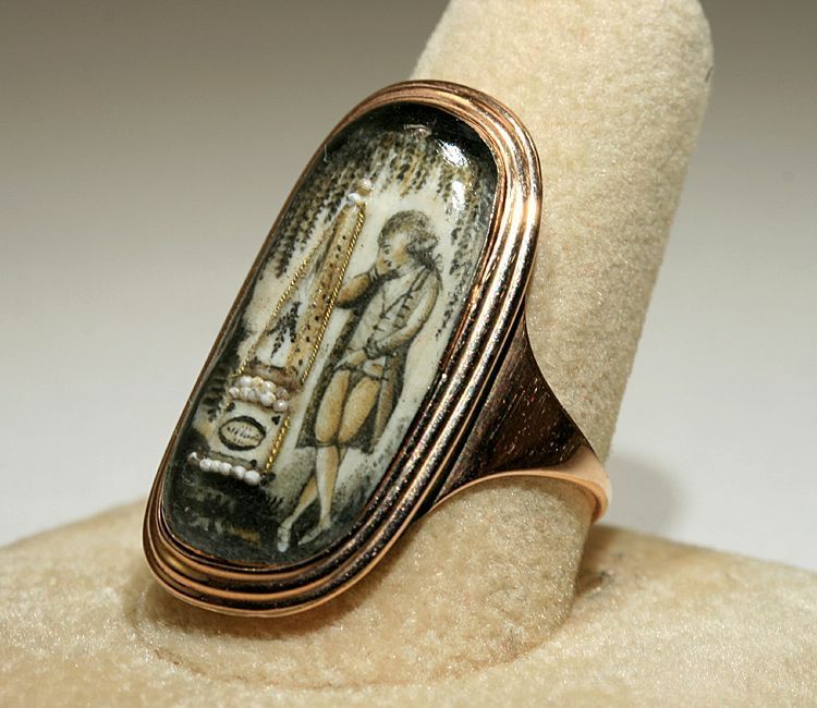 Unusual Large Antique 18k Gold Georgian Hair and Seed Pearl Memorial Ring Unusual Large Antique 18k Gold Georgian Hair and Seed Pearl Memorial Ring