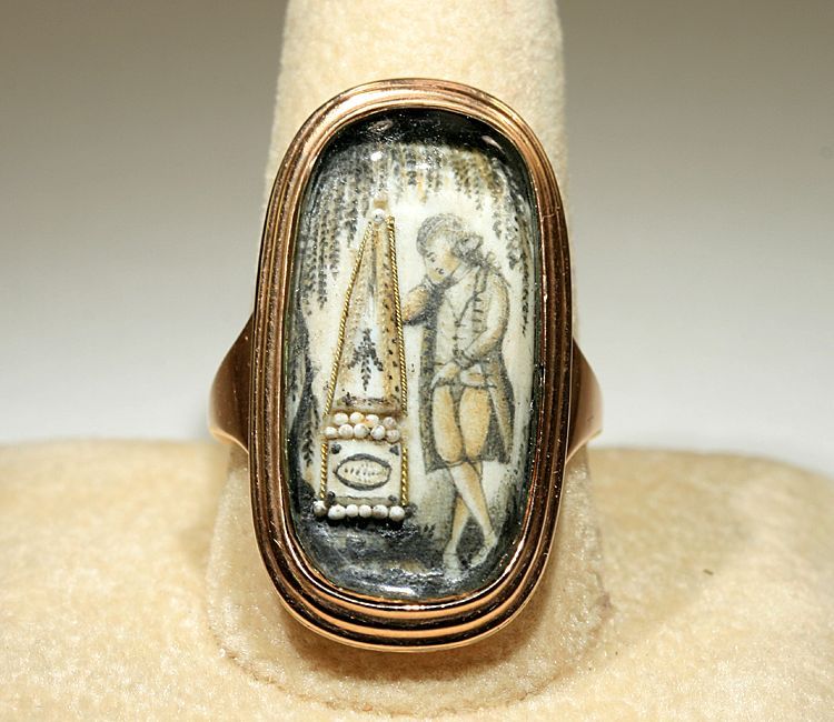 Unusual Large Antique 18k Gold Georgian Hair and Seed Pearl Memorial Ring Unusual Large Antique 18k Gold Georgian Hair and Seed Pearl Memorial Ring