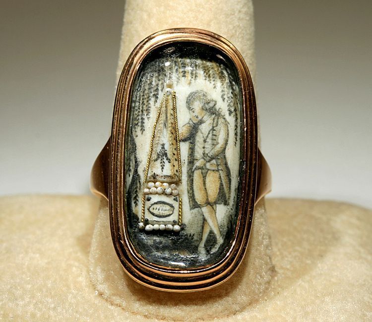 Unusual Large Antique 18k Gold Georgian Hair and Seed Pearl Memorial Ring Unusual Large Antique 18k Gold Georgian Hair and Seed Pearl Memorial Ring