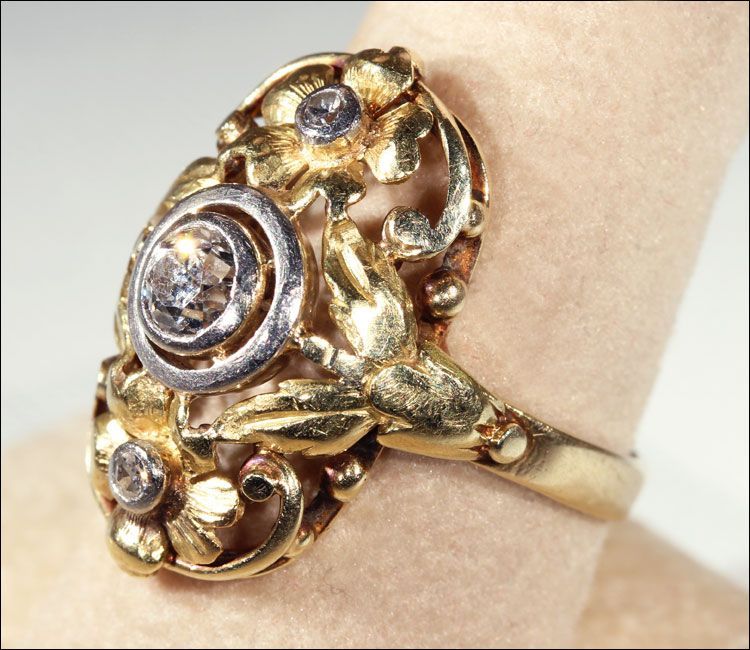 Antique Art Nouveau Diamond Ring, 14k and Platinum, c. 1910 Antique Art Nouveau Diamond Ring, 14k and Platinum, c. 1910