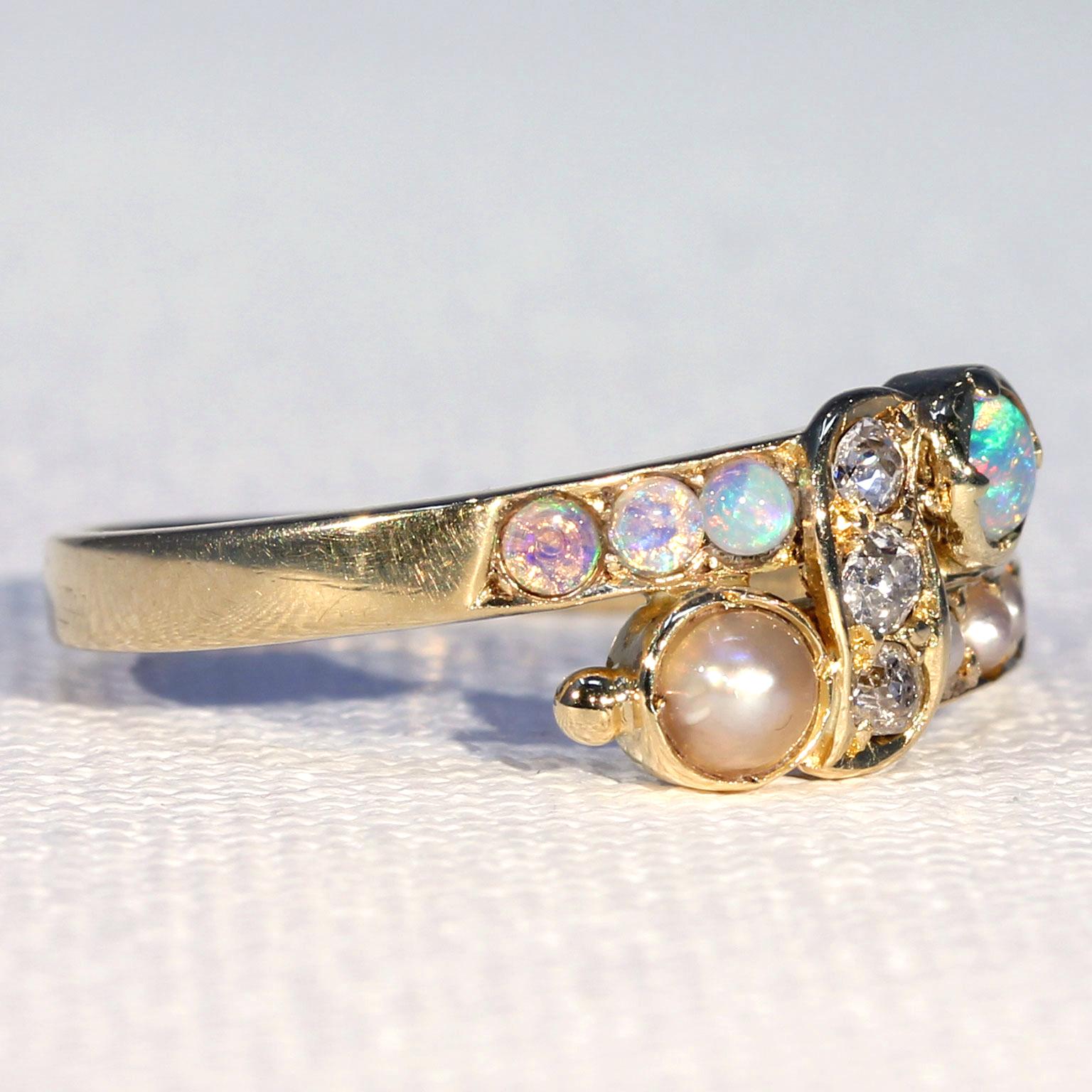 Antique Victorian Opal, Pearl and Diamond Ring in 18k Gold Antique Victorian Opal, Pearl and Diamond Ring in 18k Gold